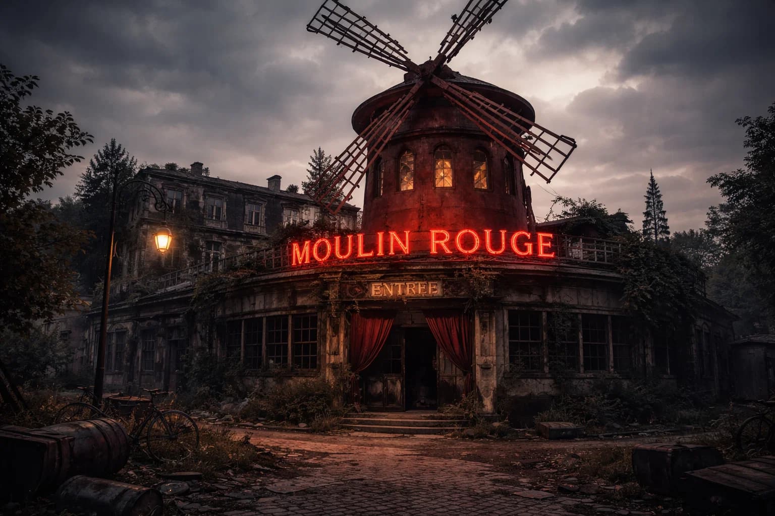 Château abandonné dans la brume